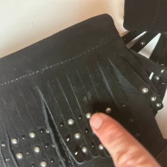 COACH ROCCASIN Black Fringe Silver Studded Suede Shearling Moccasin Boots NWOT 7 - Picture 14 of 15